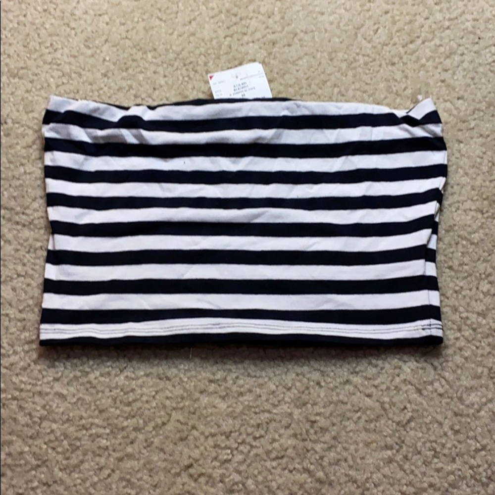 Black and White Striped crop top with no straps.